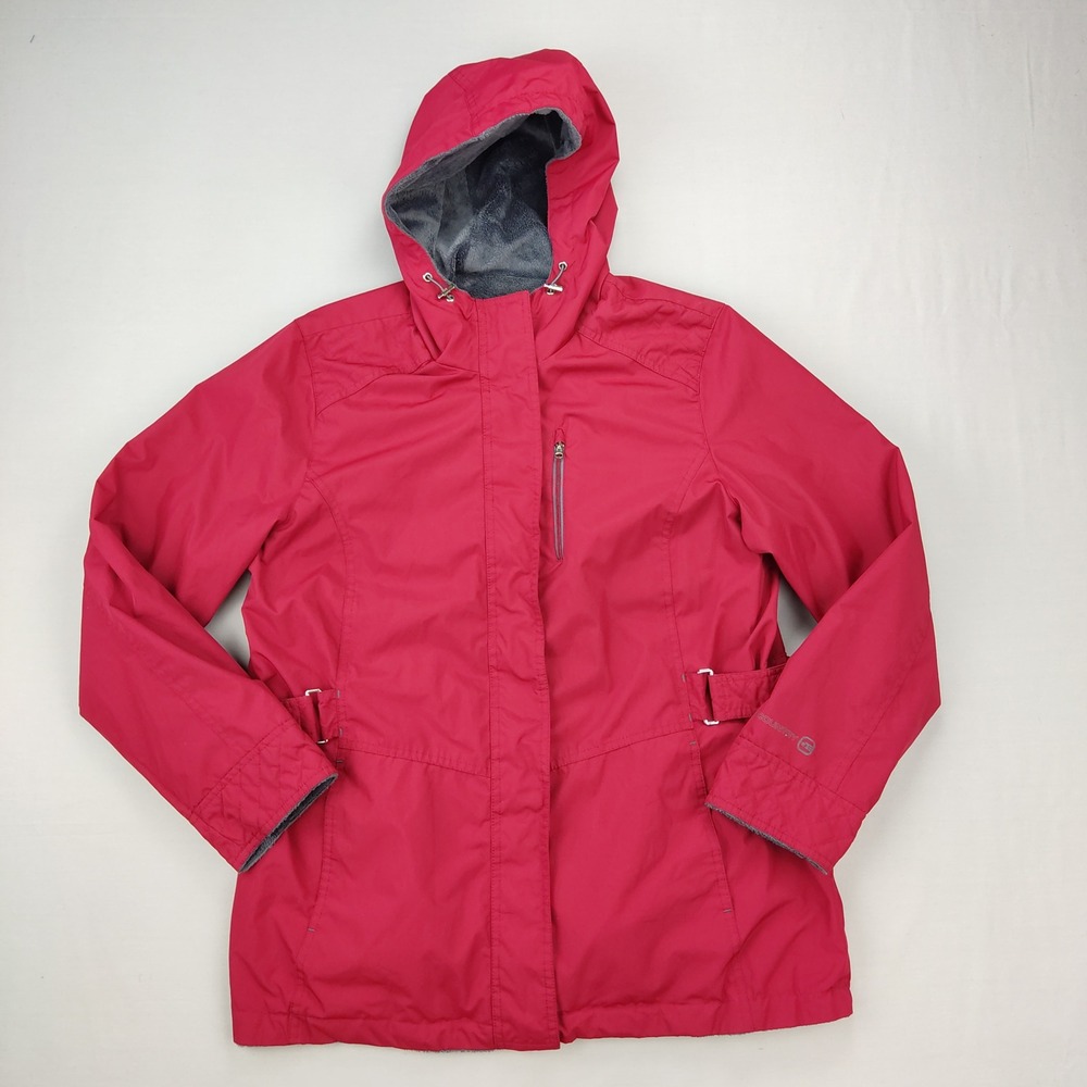 Free Country Jacket Women L Red Hooded Fleece Lined Full Zip Outdoor Utility